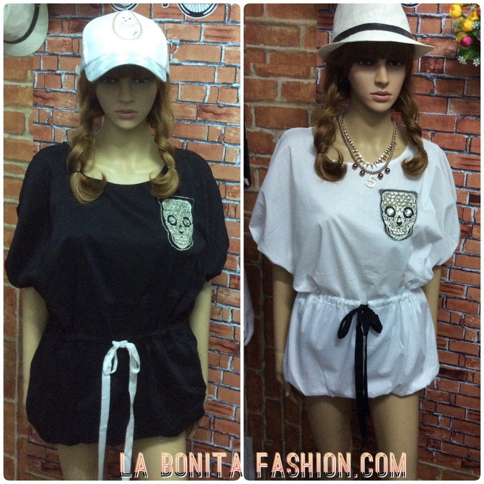 New!! เสื้อเกาหลีทรงหลวม แต่งหัวกะโหลก ช่วงเอวมีเชือกผูก