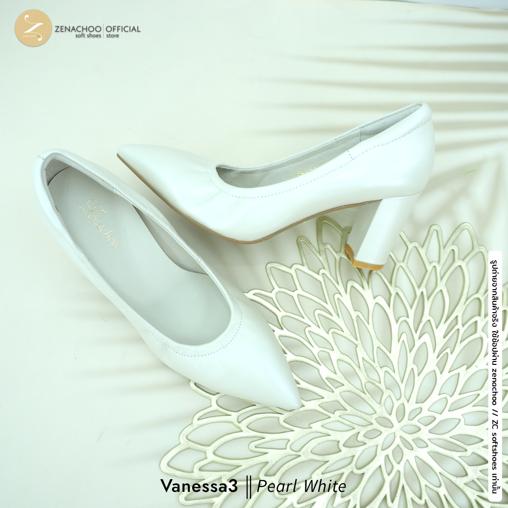 เปลี่ยนไซส์ได้ ไม่รับคืนทรงปกติ หน้าเท้ากว้างเพิ่ม 1 ไซส์ Zenachoo Vanessa3 สูง 3 นิ้ว หนังแกะแท้ หัวแหลม