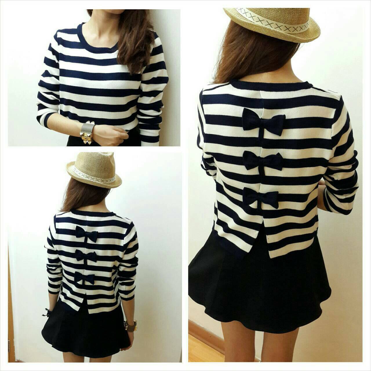 กลับมาตามคำเรียกร้อง !!! ไหมพรมลายขวาง เนื้อผ้านุ่ม ใส่สบาย ออกแบบน่ารักมาก ๆ ด้วยงานติดโบว์ด้านหลัง แมชกับ item