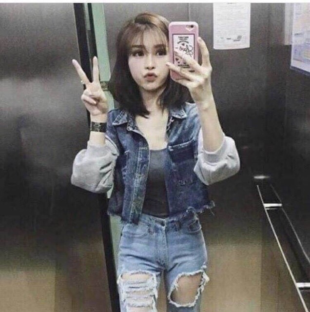 แจ็คเก็ตยีนส์แขนเทา สไตล์เกาหลีสุดฮิต