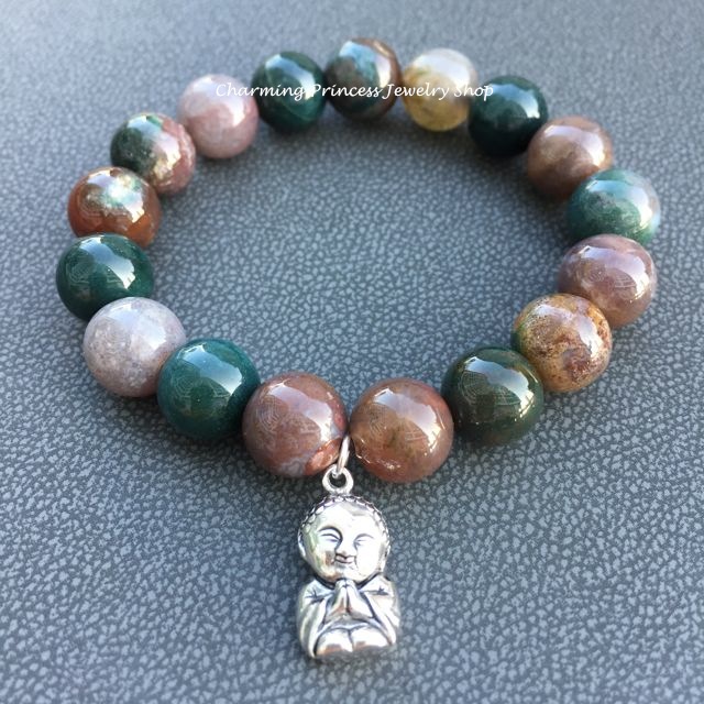 Fancy Agate & Happy Buddha แฟนซี อาเกต หรือเป็นที่รู้จักว่าหยก 5 สี 10 มม หินแห่งชัยชนะ ประดับพระสังกัจจายน์