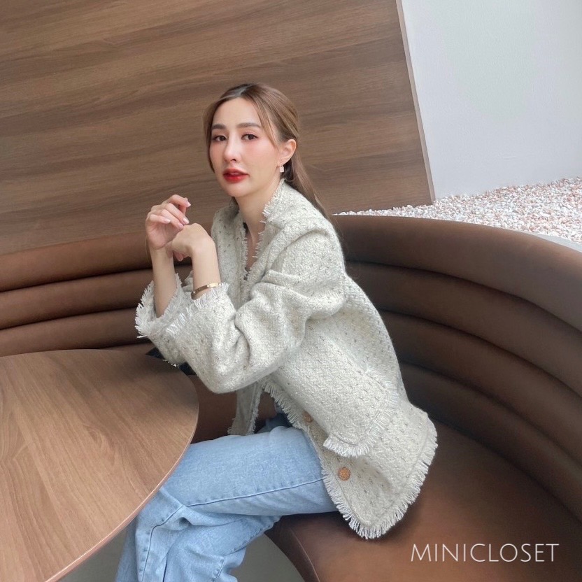 เสื้อทวีตสไตล์ชาแนลสีครีม เกรดPremium