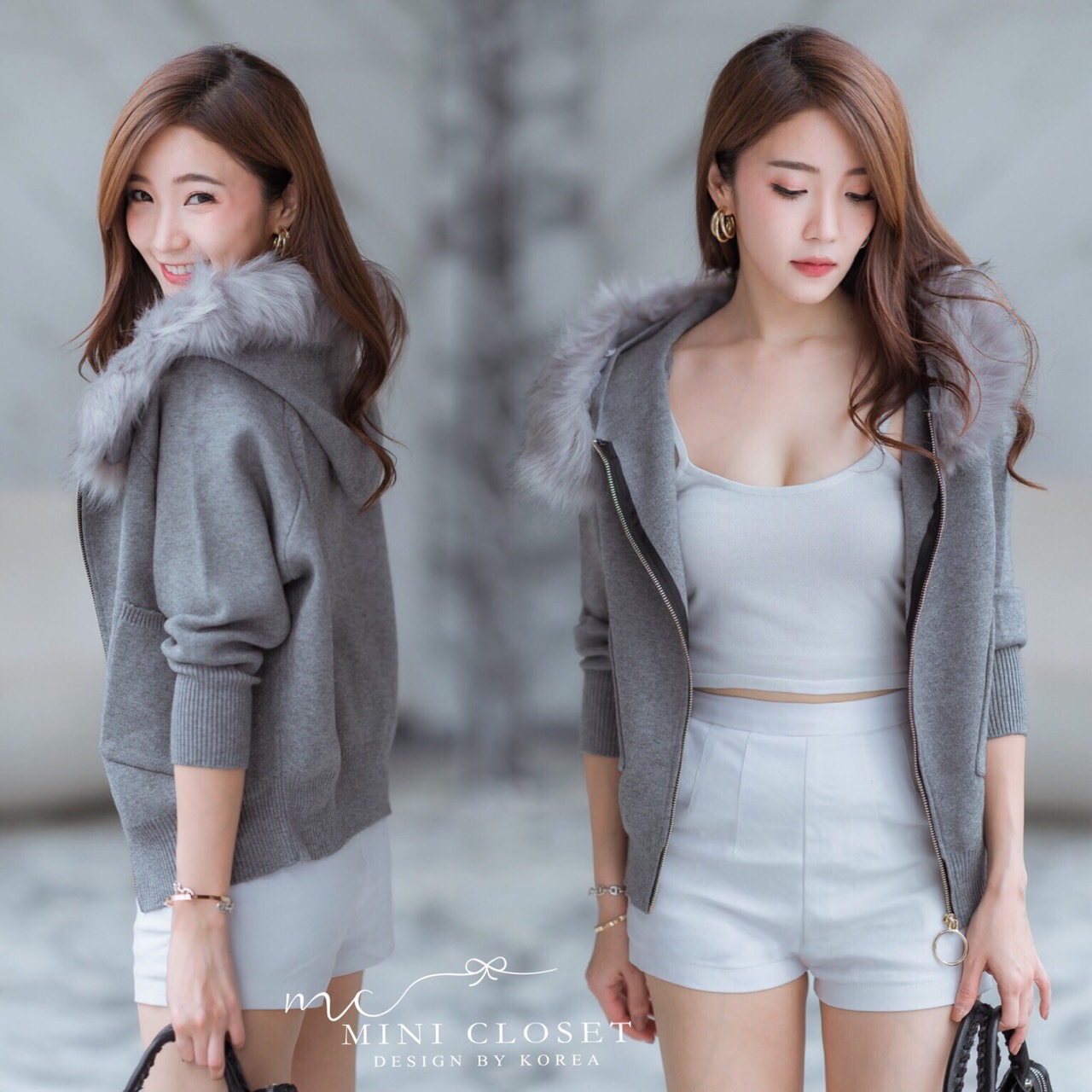 เสื้อมีฮู้ดแต่งขนเฟอร์ ถอดได้ ใส่กันหนาวได้น่ารักด้วย