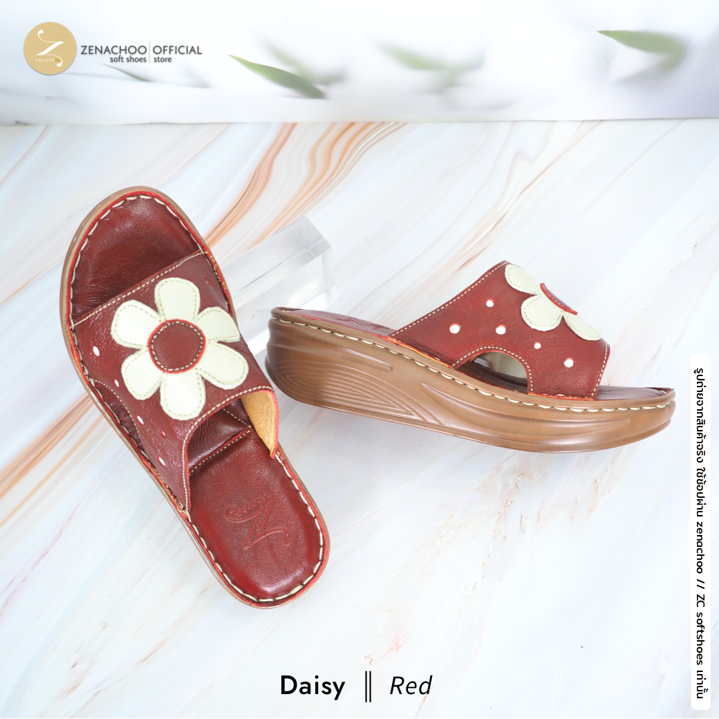 ทรงปกติ เปลี่ยนไซส์ได้-ไม่รับคืน Zenachoo รองเท้าสุขภาพ หนังแท้ทั้งคู่ รุ่น Daisy สูง 2 นิ้ว ปรับสายได้ รับประกันความนุ่มสบาย