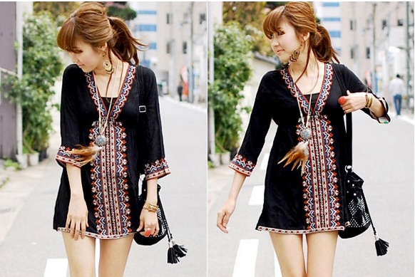 Minidress ปักลายสไตล์โบฮีเมียน ✅ครบสี