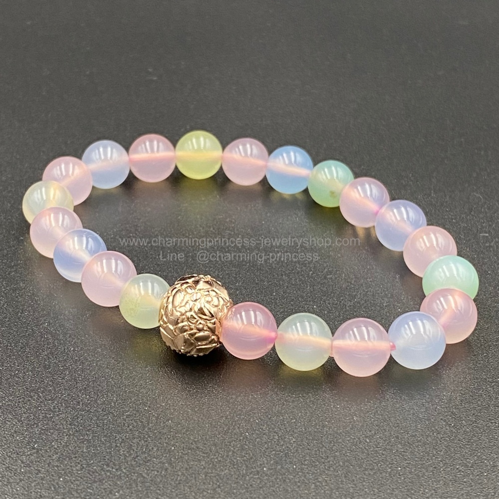 Chalcedony คาลซีโดนี แคลเซโดนี 8 มม ร้อยพร้อม ตัวคั่น มาในรูปแบบ ปลาดาว เงินแท้ ชุบทอง สัญลักษณ์แห่งความเจริญรุ่งเรืองและความปลอกภัยในการเดินทาง