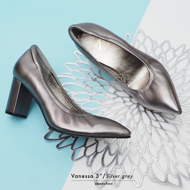 เปลี่ยนไซส์ได้ ไม่รับคืนทรงปกติ หน้าเท้ากว้างเพิ่ม 1 ไซส์ Zenachoo Vanessa3 สูง 3 นิ้ว หนังแกะแท้ หัวแหลม