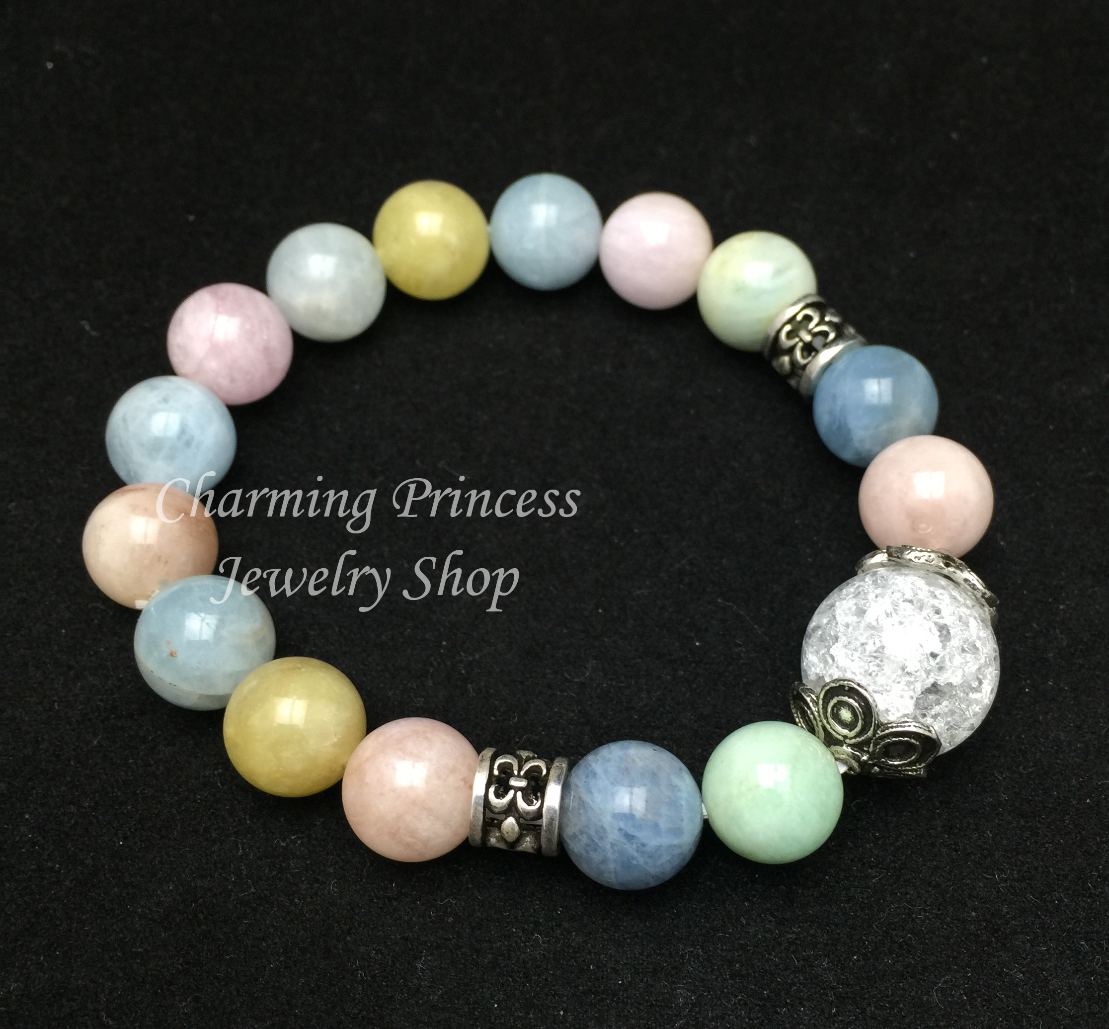Beryl and Ice Quartz with Flora Bead Beryl, แบริล หรือ เบอริล หินคนฉลาด สวย รวยเสน่ห์ และ ไอซ์ควอตซ์ Ice Quartz ชำระล้างพลังด้านลบ