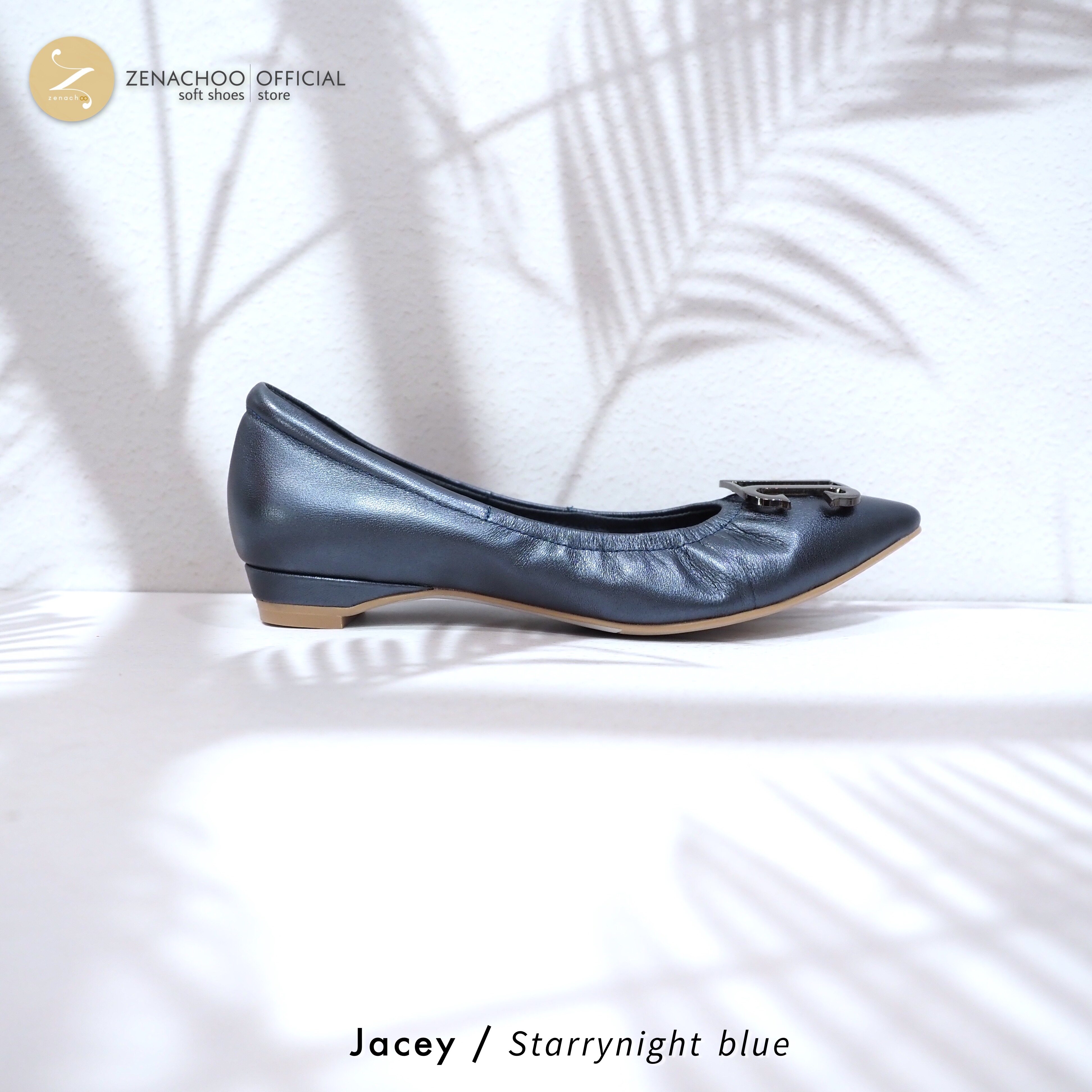 ทรงปกติ: สินค้าลดราคา ไม่รับเปลี่ยน-คืน ทุกกรณึ Zenachoo รุ่น Jacey สูง 1 นิ้ว รองเท้าหนังแกะแท้ ส้นเตารีด พื้นนุ่ม