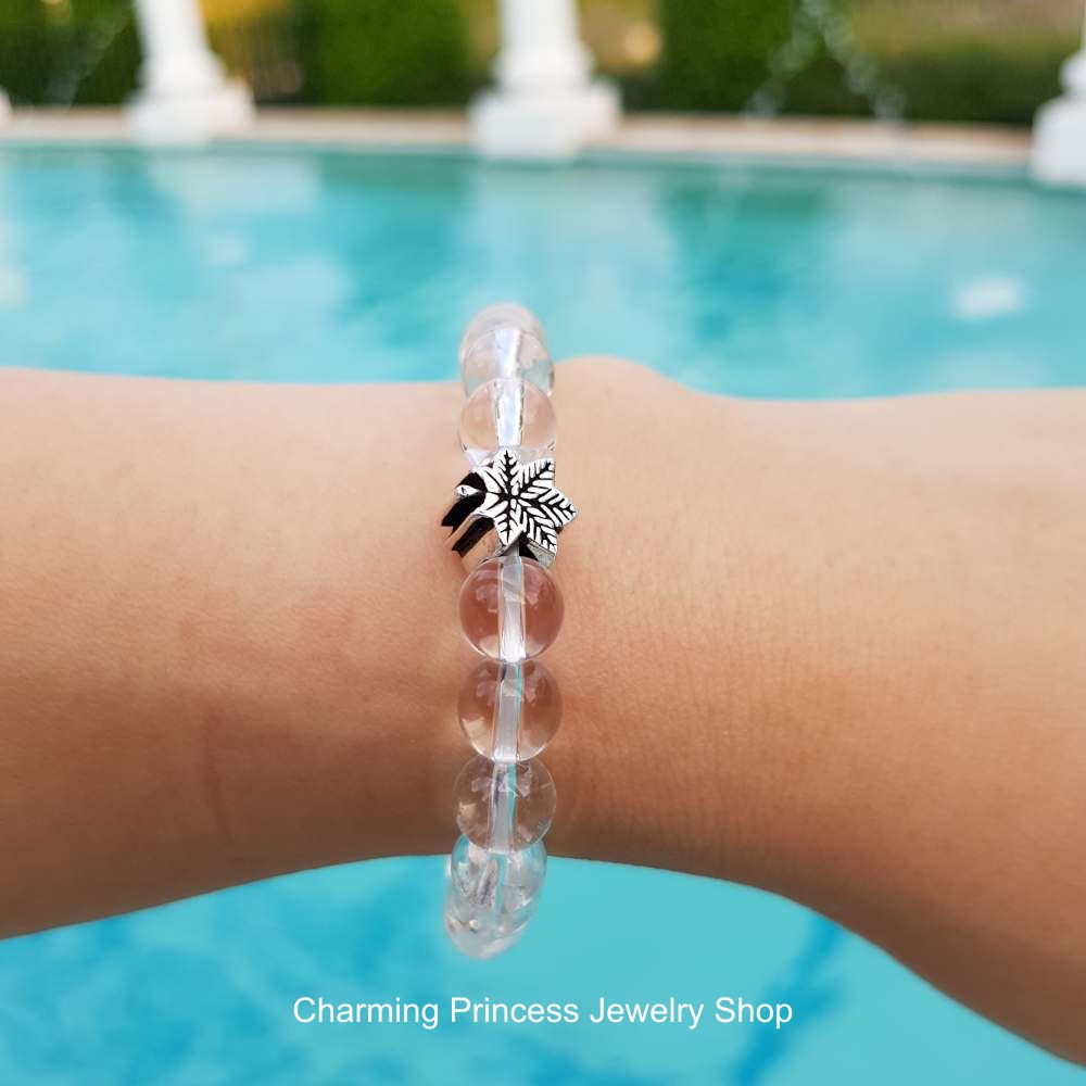 Crystal or Clear Quartz คริสตัลควอตซ์ หินควอตซ์ สีขาวใส 8 mm ตัวแทนของความมั่นคงในทุกๆด้านของชีวิต ประดับ ใบไม้โชคดี Lucky Leaf Clover Leaf