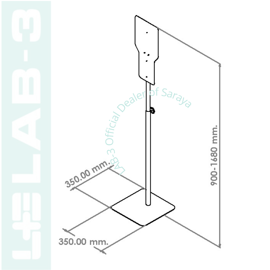 LAB-3 ขาตั้งเครื่องจ่ายแอลกอฮอล์ รุ่น DFS-5-9001 Polished Stainless Steel + เครื่องจ่ายน้ำยาแอลกอฮอล์อัตโนมัติ รุ่น UD-1600 (สีขาว) SARAYA 350x350x1700 mm.