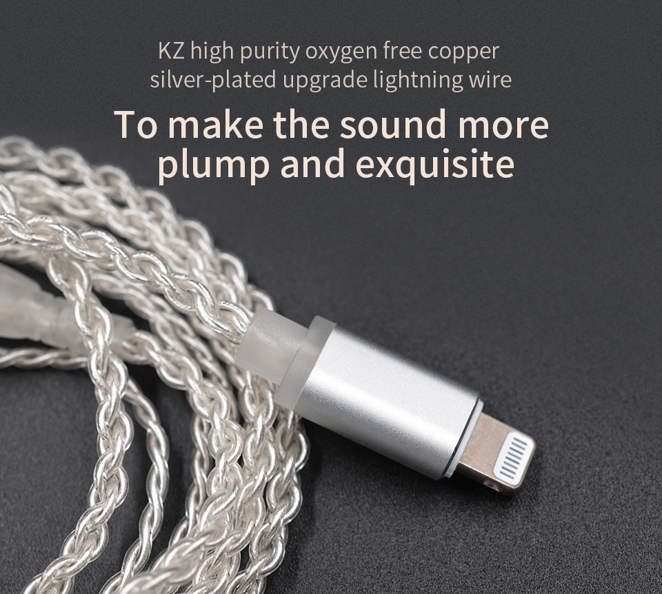 ขาย สาย KZ Lightning สายหูฟังชุบเงินถัก 100 แกน รองรับ MFI แท้