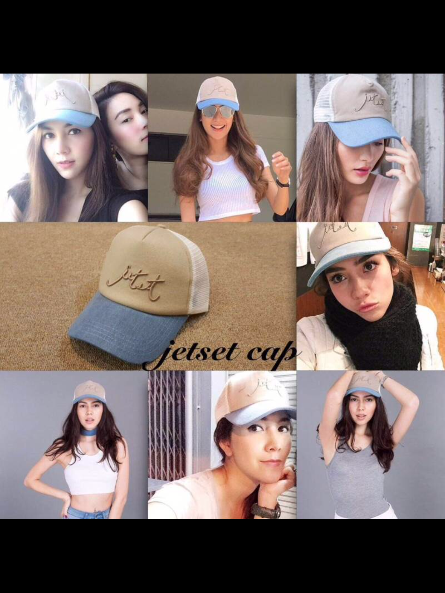 หมวกcap แบรนด์jetset สีพาสเทลสวยมากๆๆ ด้านหลังมีตัวปรับขนาดได้ ทรงสวยใส่กับชุดไหนก็น่ารัก แบบคุณวุ้นเส้น คุณเนยโชติกา คุณจีน่าใส่ค่าา