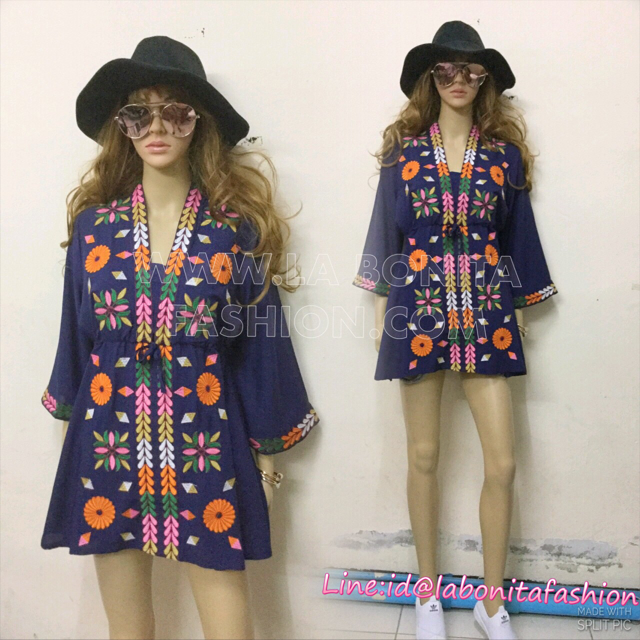 พร้อมส่ง เดรสโบฮีเมียนคอวี ปักลายดอกไม้สีสันสดใส มีเชือกไว้รูดปรับช่วงเอวให้เข้ารูป