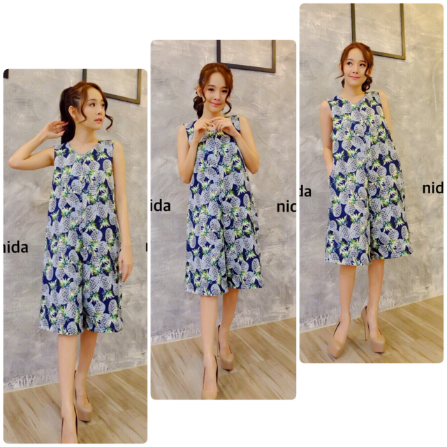 จั๊มสูท จั๊มสูทลายสับปะรด จั๊มสูทแขนกุด จั๊มสูทขา3ส่วน