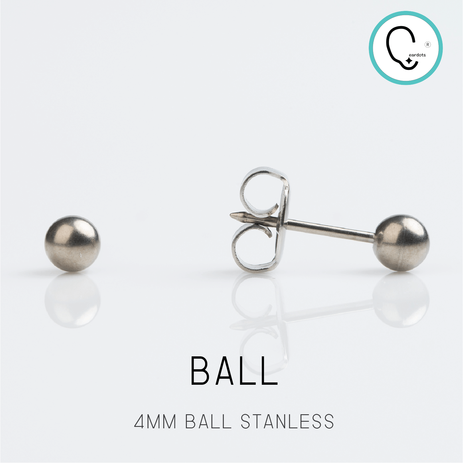 (ส่งฟรี แถมฟรีแป้นหมุดตัน)ต่างหูสำหรับผิวแพ้ง่าย Ball 4mm S/S สแตนเลสเกรดการแพทย์ ปลอดภัย 100%_STD004