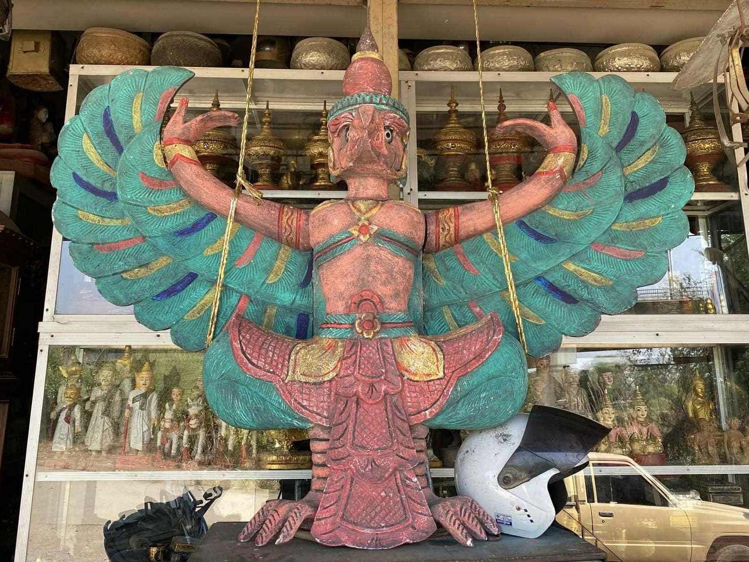 พญาครุฑไม้สักโบราณ ครุฑไม้แกะสลัก ขนาด145ซม อายุราว80ปี