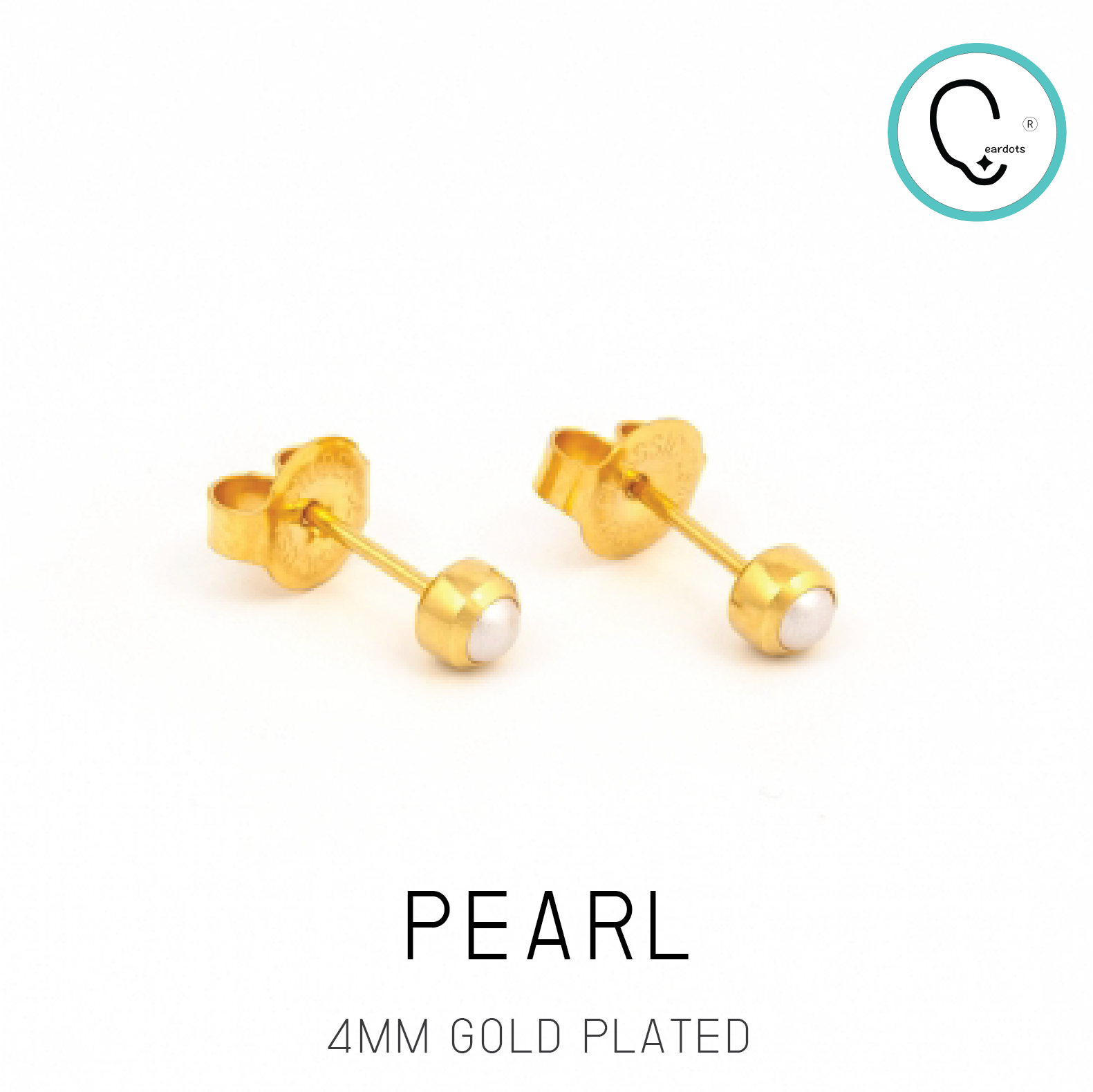(ส่งฟรี แถมฟรีแป้นหมุดตัน)ต่างหูสำหรับผิวแพ้ง่าย BEZEL 3MM WHITE PEARL ก้านสีทอง สแตนเลสเกรดการแพทย์ ปลอดภัย 100%_STD042