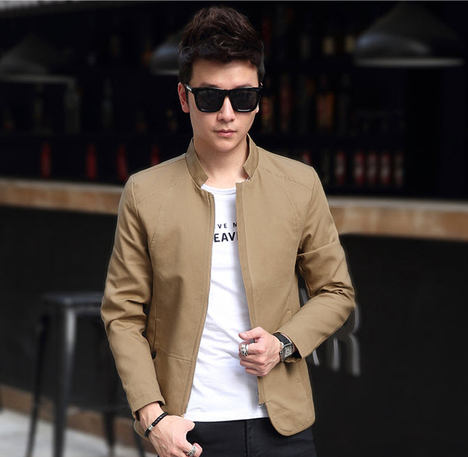 พร้อมส่ง เสื้อแจ็คเก็ต ผู้ชาย สีกากี เสื้อคลุม
