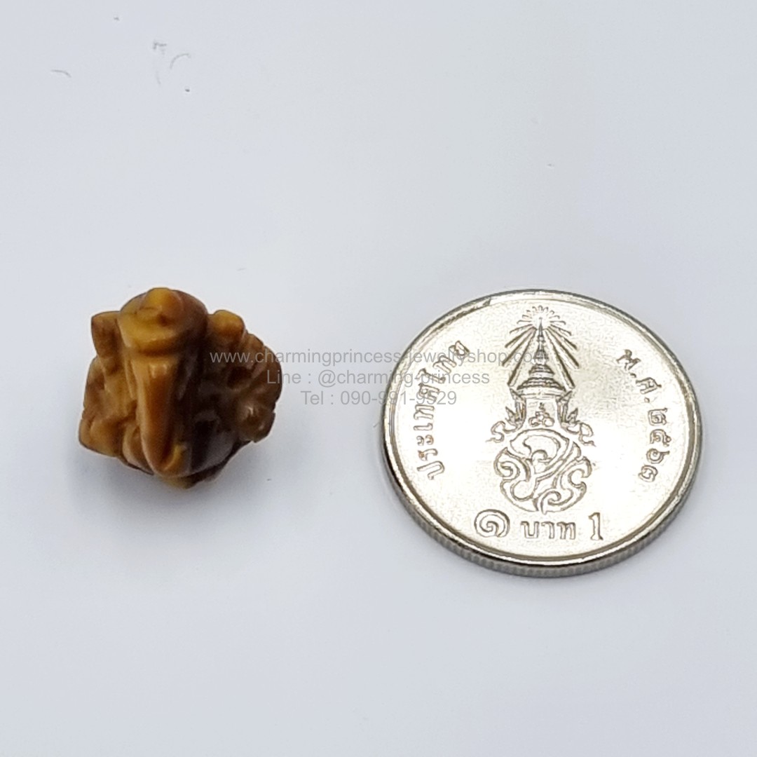 หิน Tiger Eye ไทเกอร์อาย แกะรูปพระพิฆเนศ มีรูสำหรับร้อยสร้อยข้อมือ ขนาด 11 mm