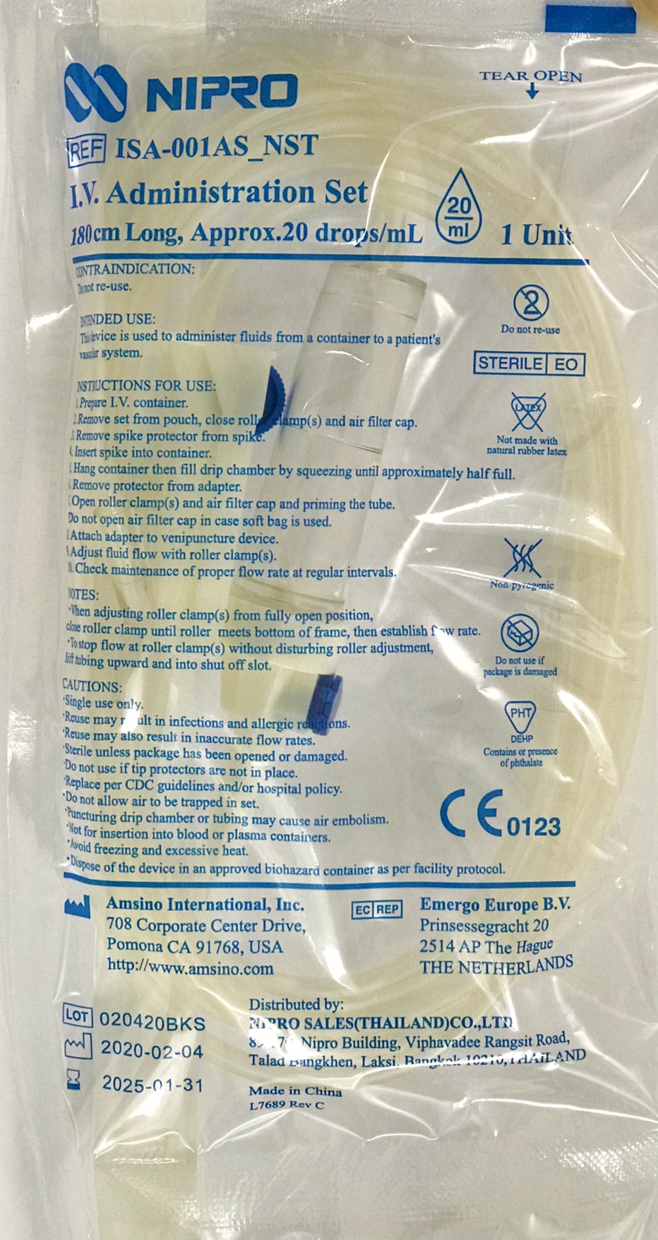 Nipro IV Set 20 drops สายให้น้ำเกลือผู้ใหญ่ ยกกล่อง 100 ชุด ส่งฟรี