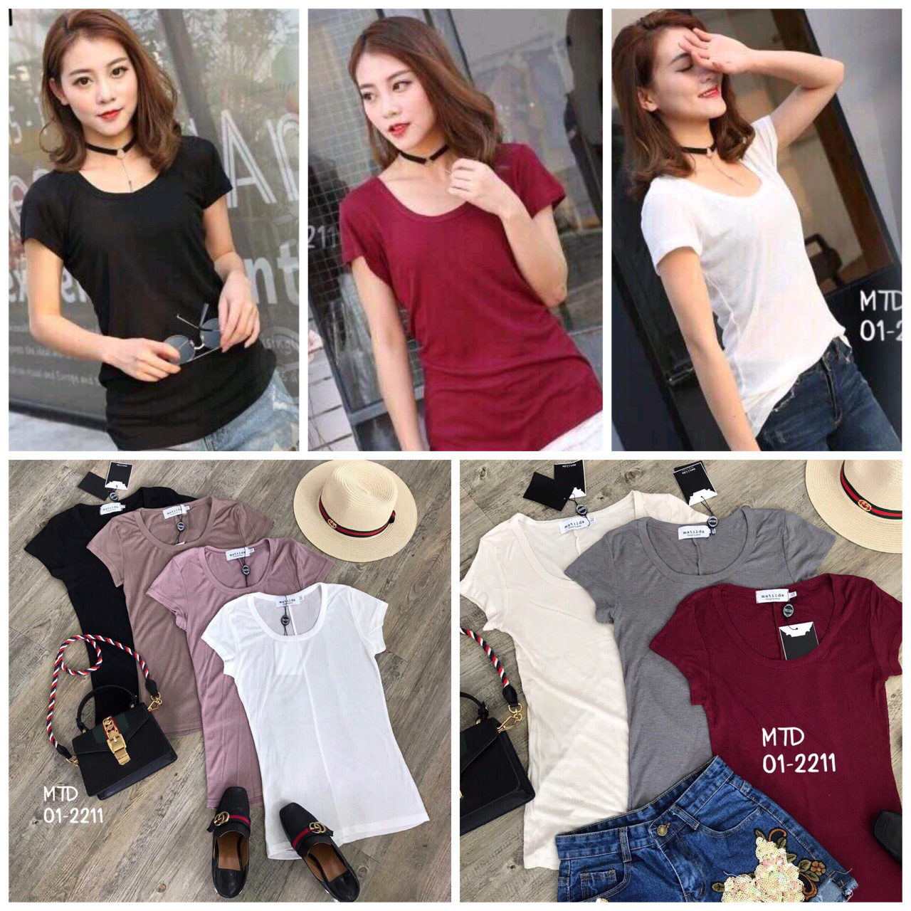 เสื้อยืดแต่งคอกลมปาด เนื้อผ้ายืดอย่างดี มีลาย texture ในตัว