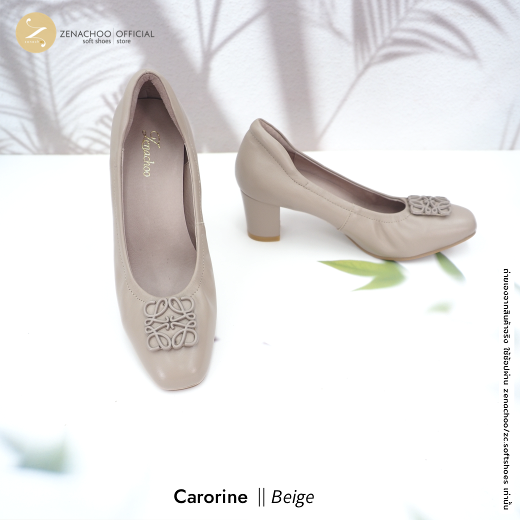 ทรงปกติ:เปลี่ยนไซส์ได้-ไม่รับคืน รุ่นขายดี Zenachoo Carorine สูง 2 นิ้ว รองเท้าหนังแกะแท้ หัวตัดหน้ากว้าง