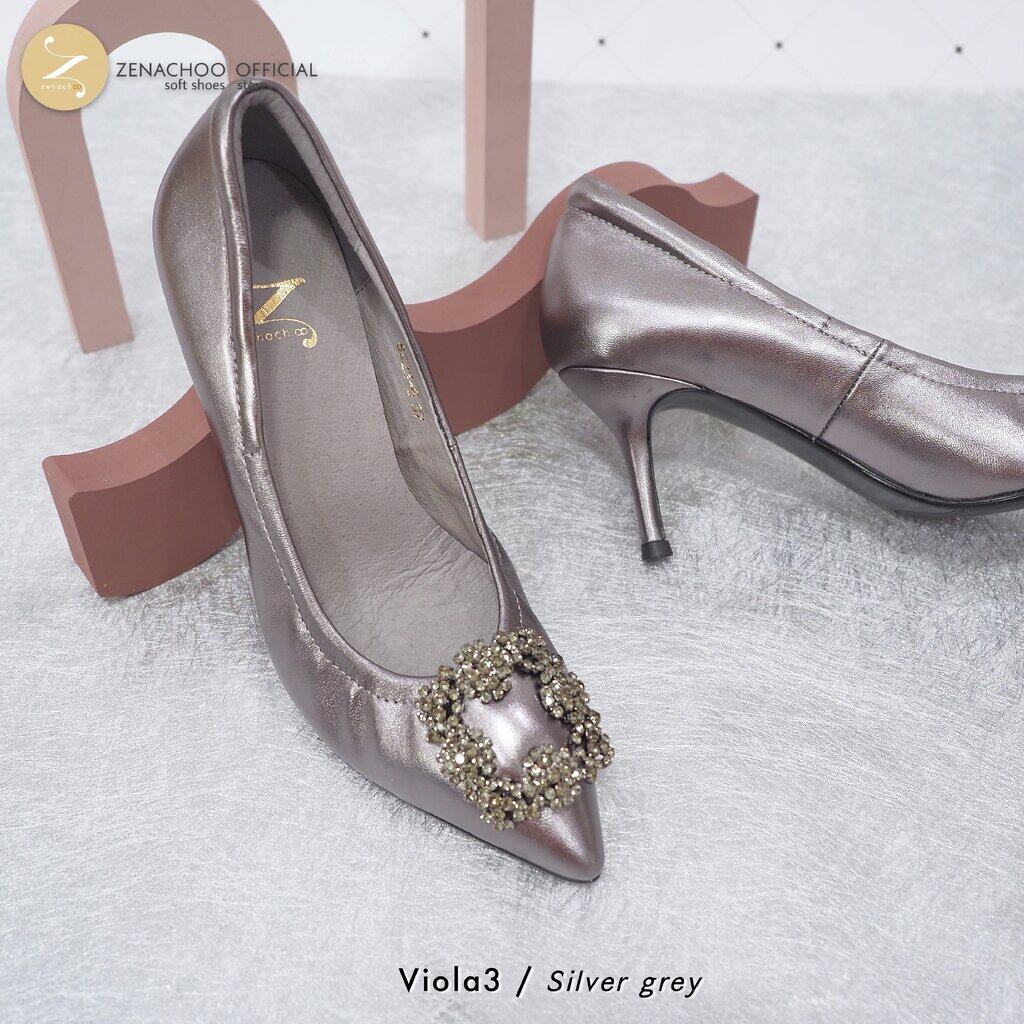 ทรงปกติ เปลี่ยนไซส์ได้ ไม่รับคืน Zenachoo รุ่น Viola3 สูง 3 นิ้ว หนังแกะแท้ หัวแหลมทรงสวย