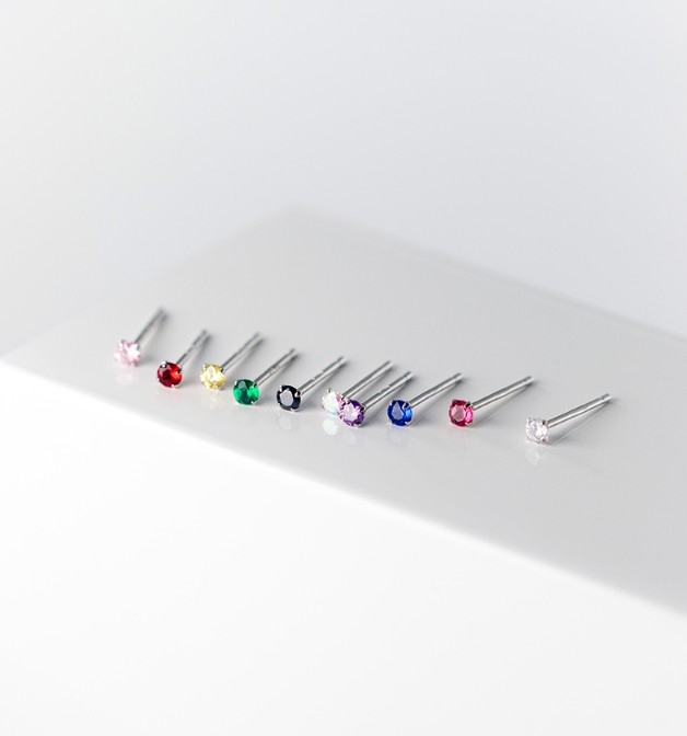 ต่างหูสำหรับผิวแพ้ง่าย เงินแท้ 92.5% 2.5mm Crystal_ES710