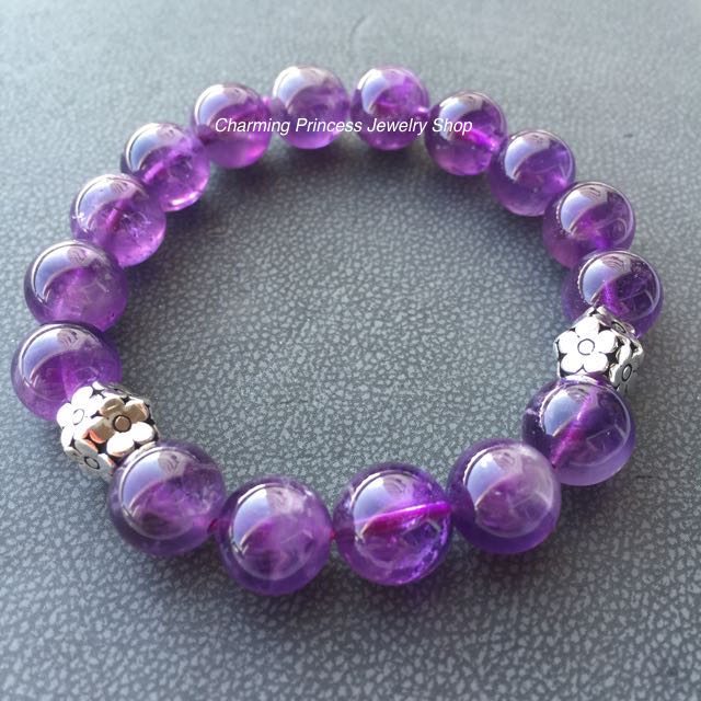 Amethyst อเมทิสต์ 10 mm ปกป้องคุ้มครอง สร้างความสัมพันธ์อันดีระหว่างแม่สามีกับลูกสะใภ้ ประดับดอกไม้เดซี่ Daisy เงินแท้