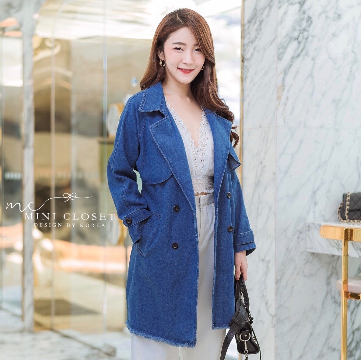 เสื้อโค้ทยีนส์ตัวยาว เสื้อโค้ทสไตล์เกาหลี