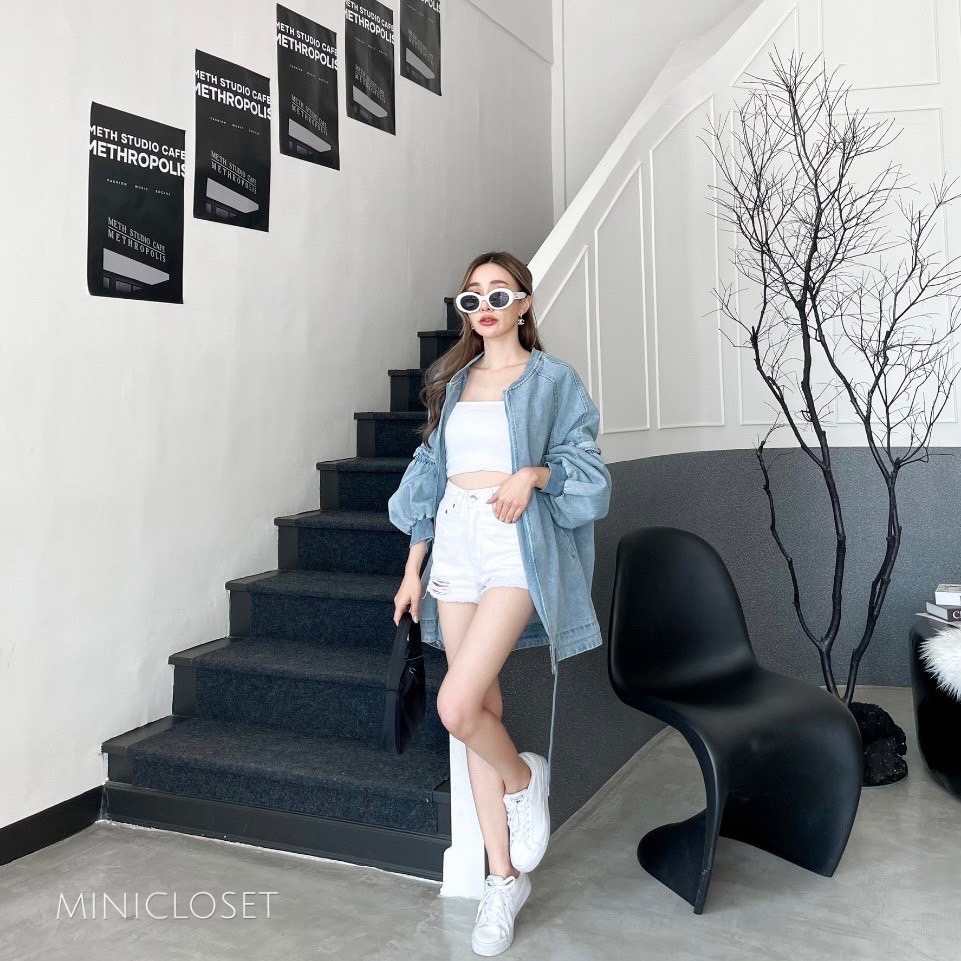 เสื้อคลุมยีนส์น่ารักสไตล์เกาหลี เสื้อคลุมโอเวอร์ไซส์