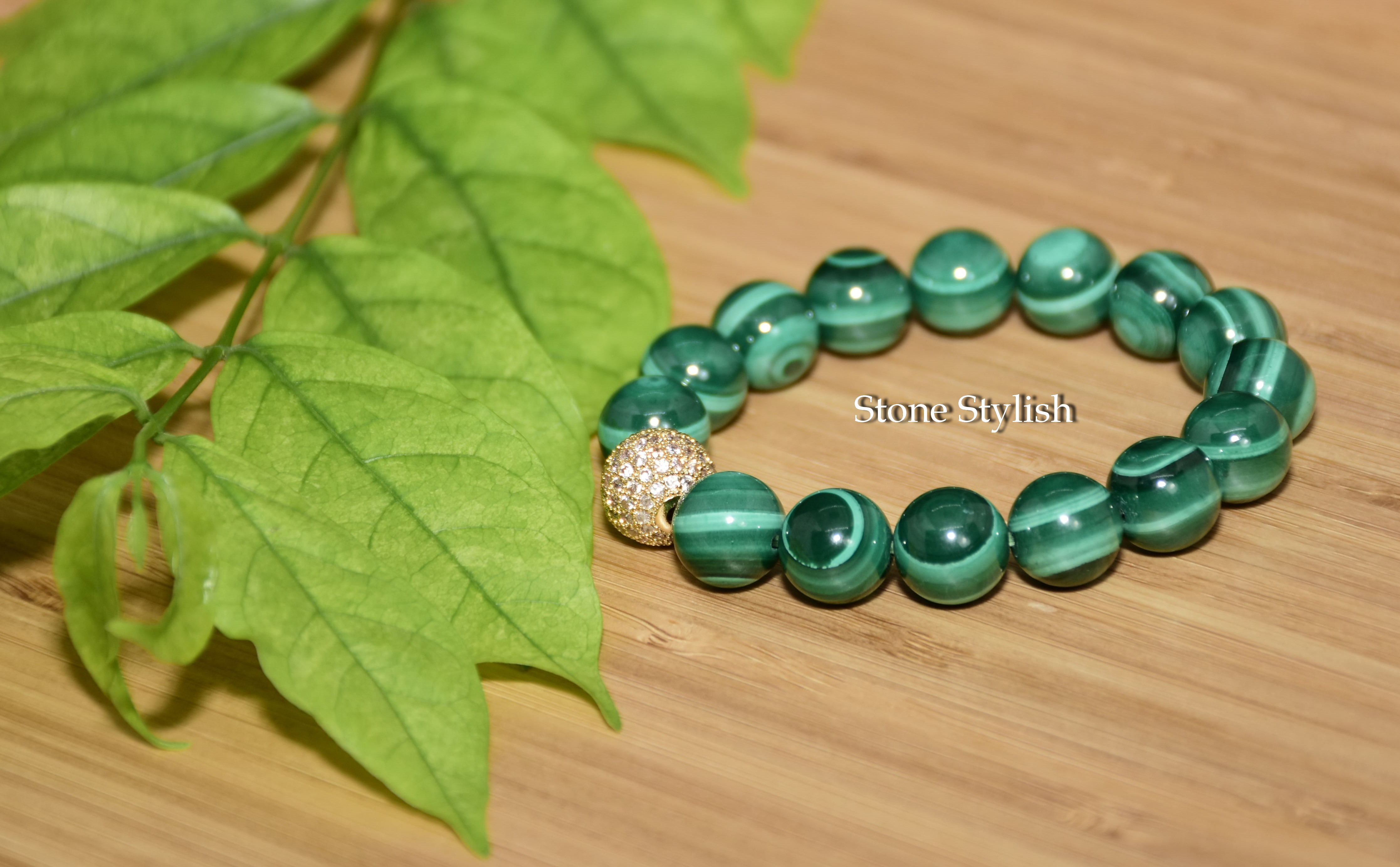 สร้อยข้อมือหินมาลาไคท์ Malachite ขนาด 10 มิล