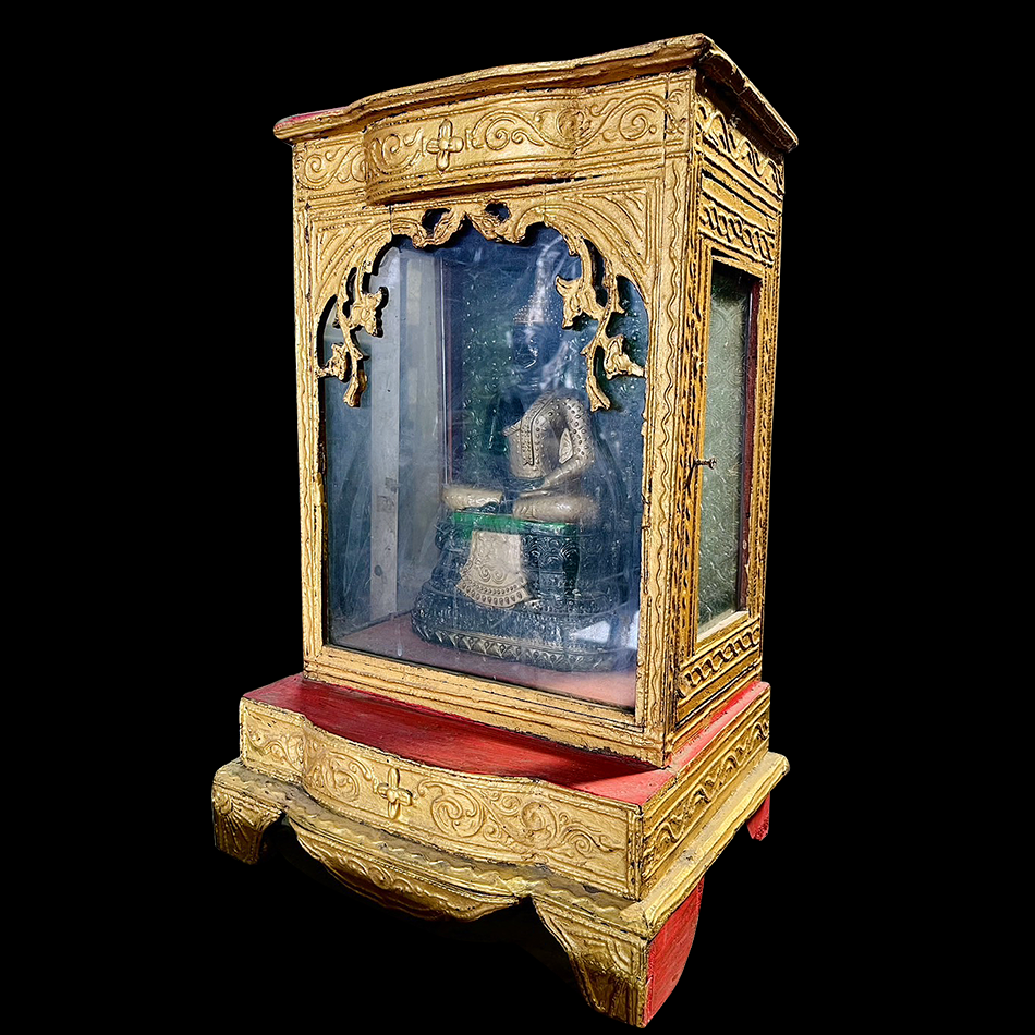 ตู้พระบูชา ตู้ใส่พระบูชาไม้สัก ปิดทอง ตู้กระจกใส่พระบูชา ขนาด5นิ้ว