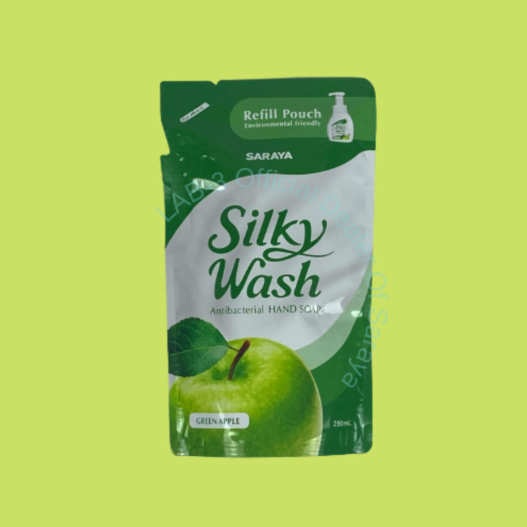 SARAYA สบู่โฟมล้างมือ Silky wash กลิ่นกรีนแอปเปิ้ล แบบเติม (Refill) เขียว 290 ML.