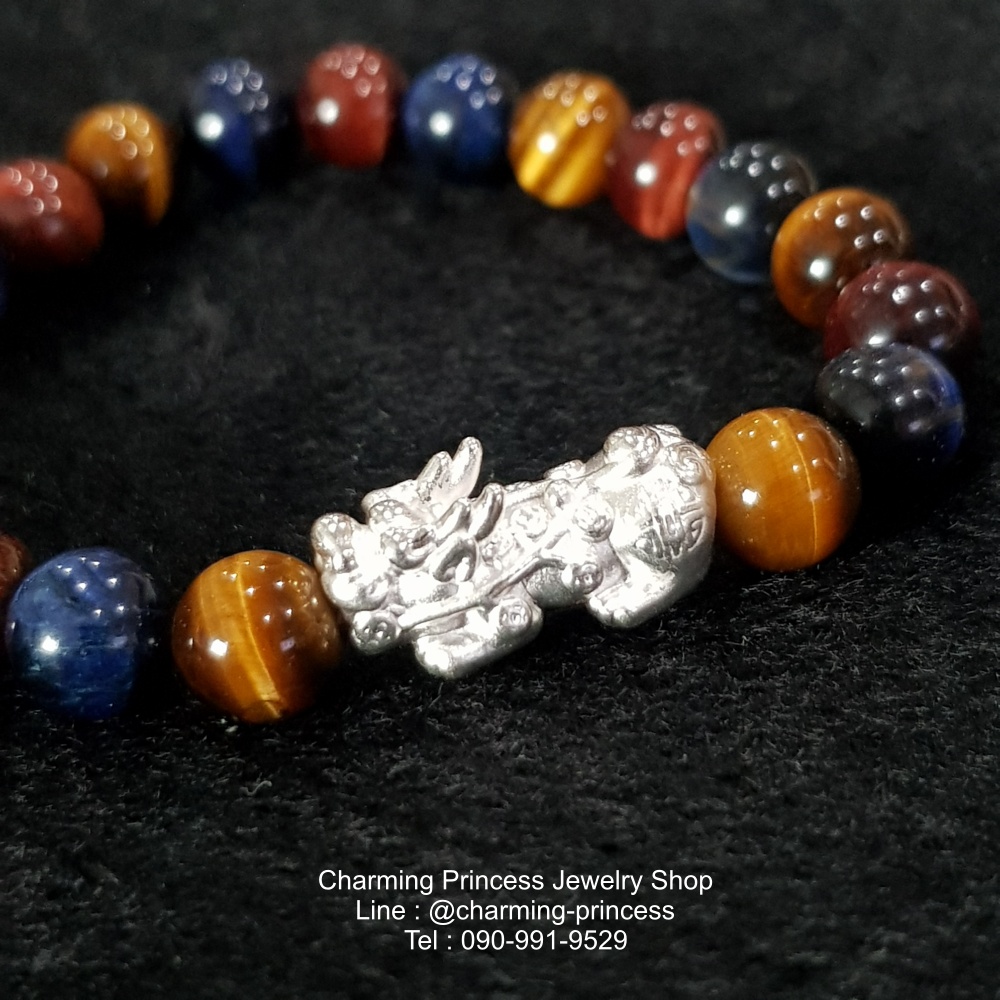 Tiger Eye 3 Colors หินสามทหารเสือ 8 มม แก้ปีชง พลิกฟื้นดวงชะตา แคล้วคลาดปลอดภัย ร้อยพร้อมปี่เซี๊ยะเงินแท้ 99.99%
