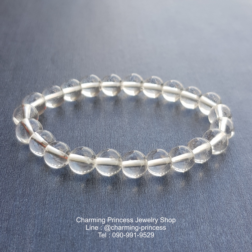 Crystal or Clear Quartz คริสตัลควอตซ์ หินควอตซ์ สีขาวใส 8 mm ตัวแทนของความมั่นคงในทุกๆด้านของชีวิต