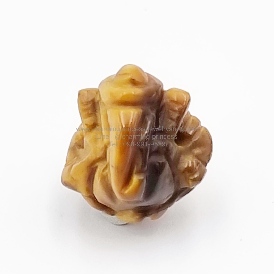 หิน Tiger Eye ไทเกอร์อาย แกะรูปพระพิฆเนศ มีรูสำหรับร้อยสร้อยข้อมือ ขนาด 11 mm