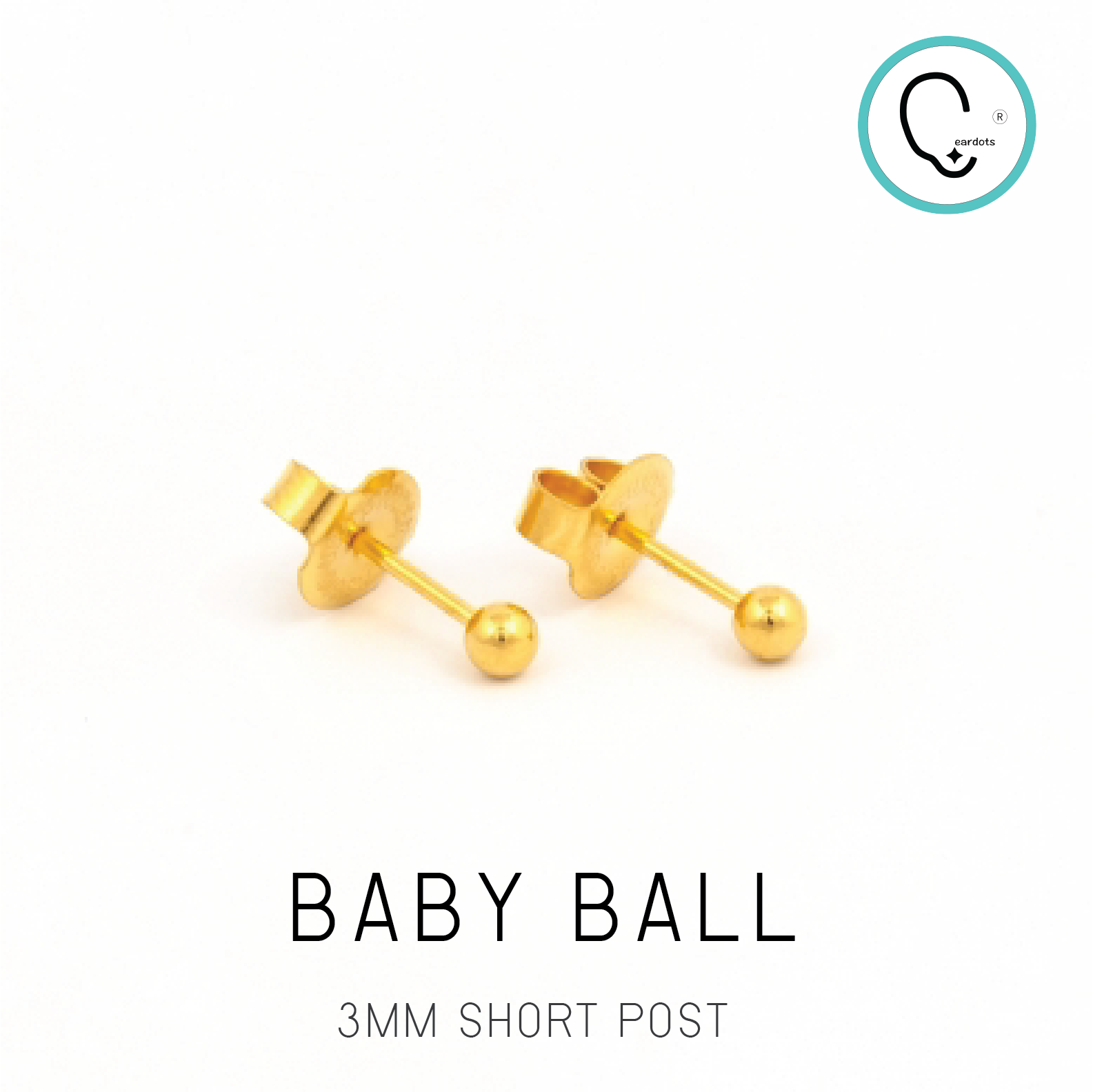 (ส่งฟรี แถมฟรีแป้นหมุดตัน)ก้านสั้นพิเศษ ต่างหูสำหรับผิวแพ้ง่าย BABY 3MM ก้านสีทอง สแตนเลสเกรดการแพทย์ ปลอดภัย 100%_STD047