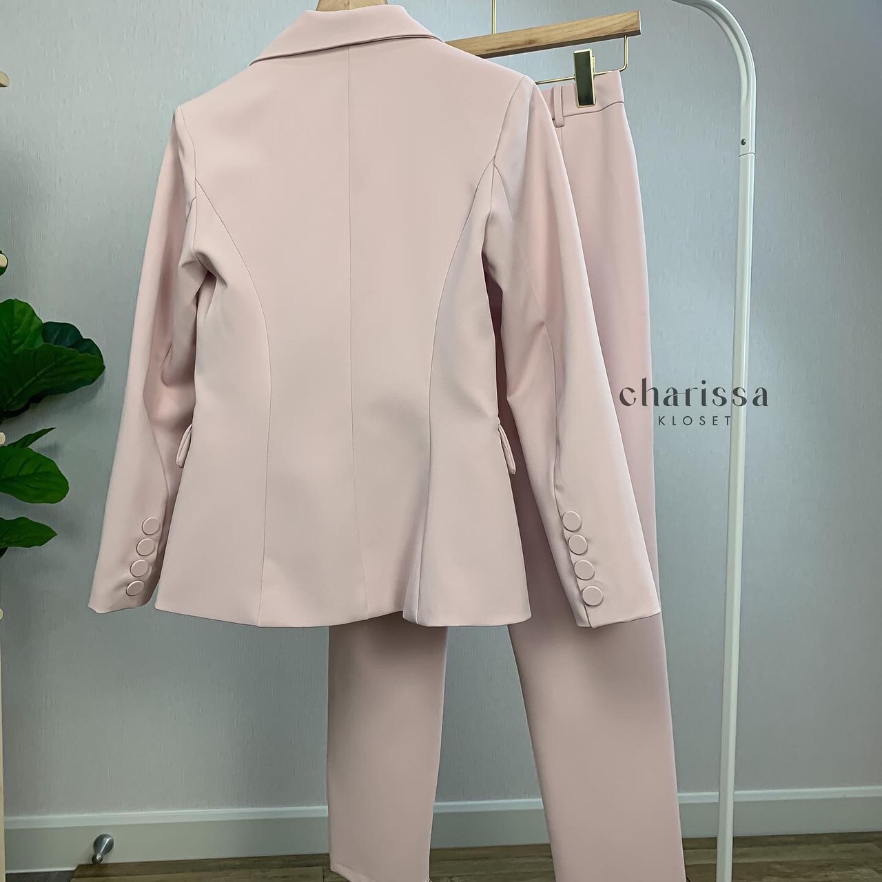 ชุดสูทผู้หญิง เซตสูทขายาวผู้หญิง ชุดสูทสีชมพูพาสเทล