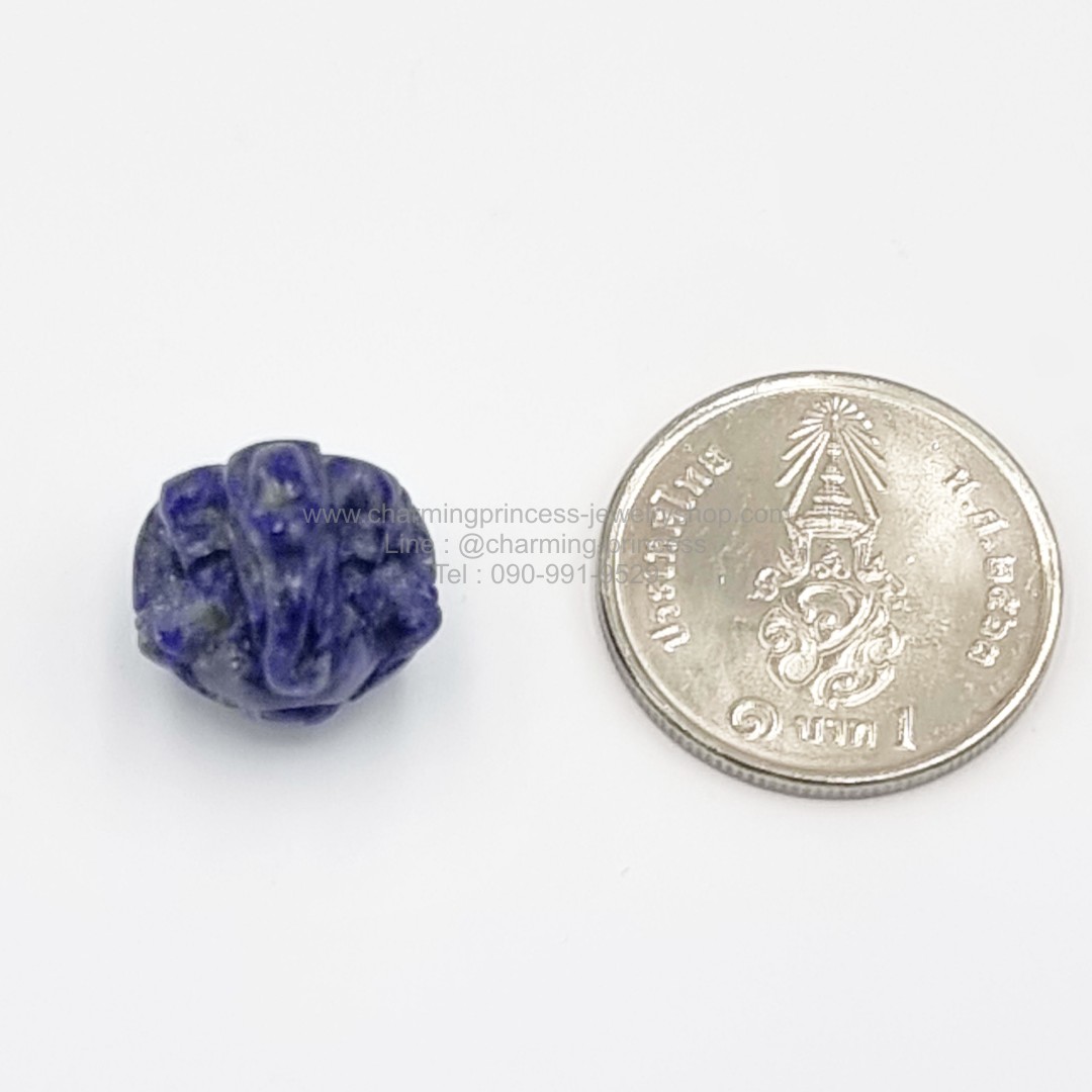 หินสีน้ําเงิน ลาพิส ลาซูลี แกะรูปพระพิฆเนศ มีรูสำหรับร้อยสร้อยข้อมือ ขนาด 10 mm