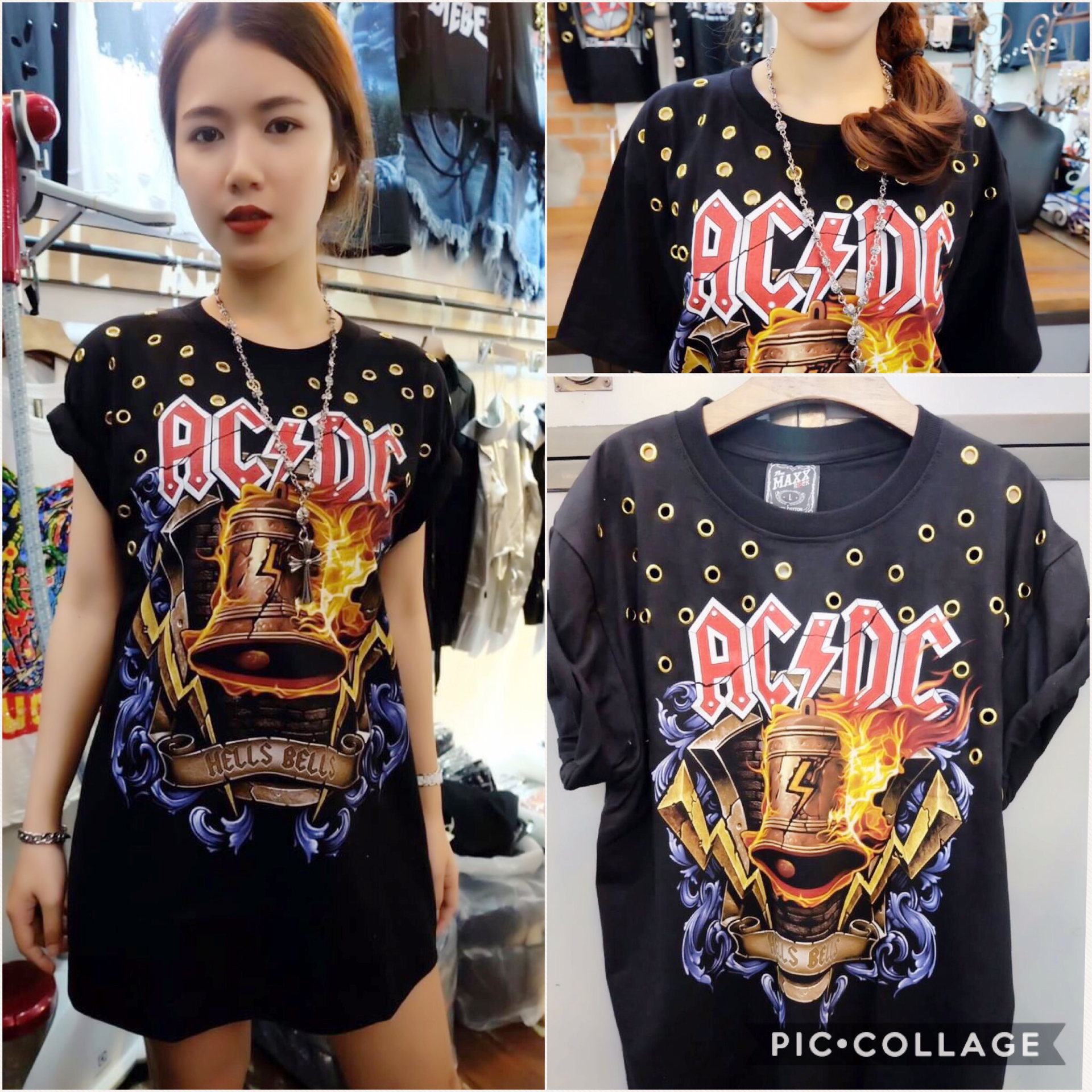SALE 20% เสื้อวง ACDC สกรีนลายสวย ตอกตาไก่ เพิ่มความเก๋ความเท่ห์ สไตล์สาวร็อค