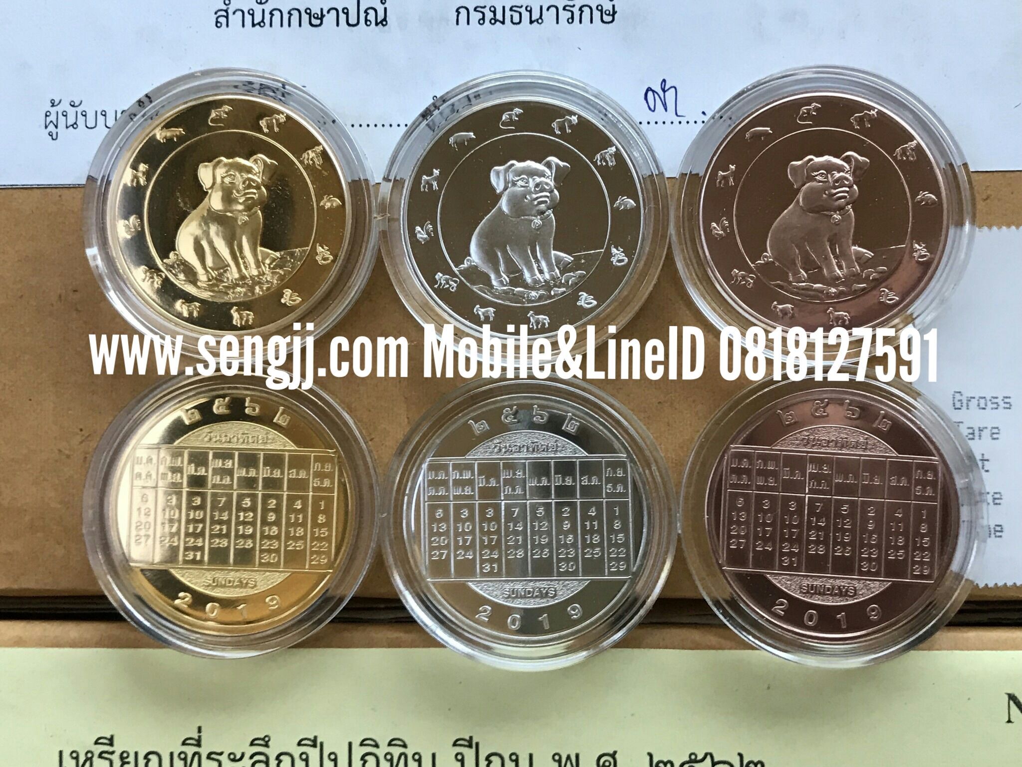 เหรียญที่ระลึกปีกุน สีทอง สีเงิน สีทองแดง ปี 2562