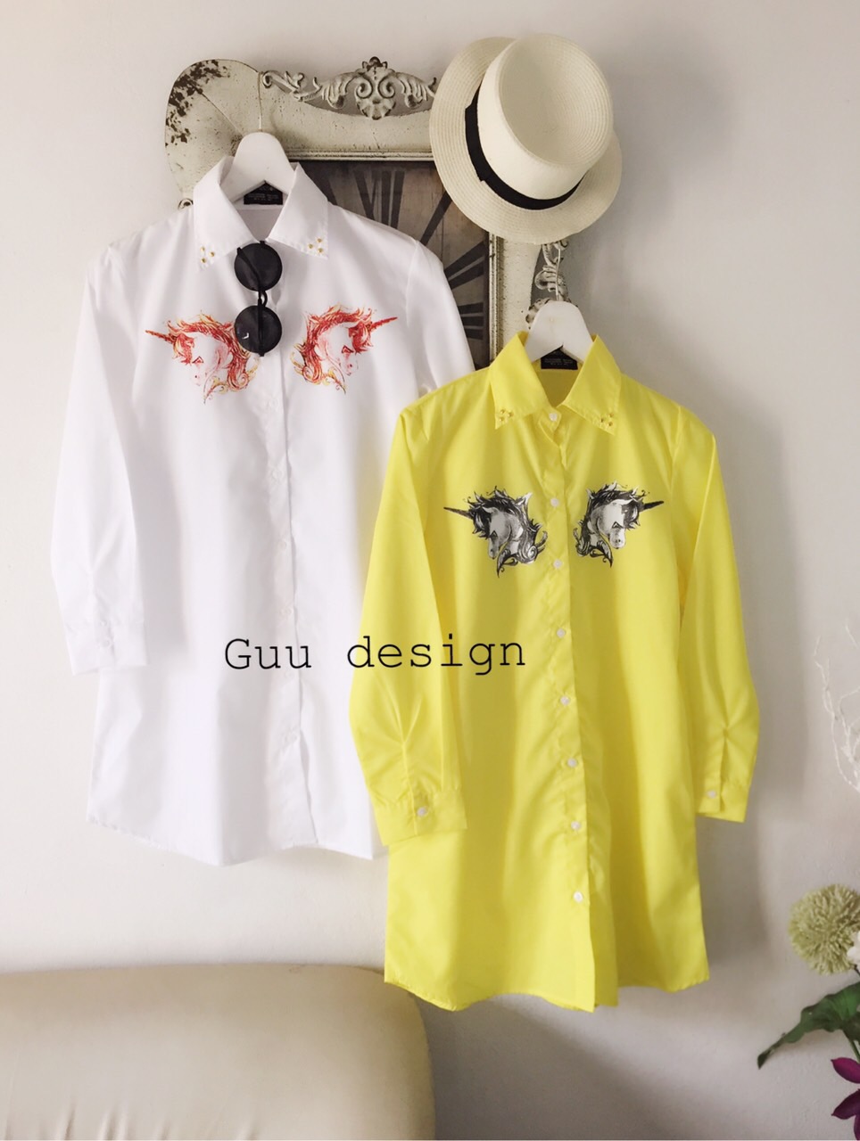 เชิ้ตเดรสยูนิคอนคิวตี้ ผ้าคอตตอนเนื้อดีดีไซน์เกร๋ พิมลายโพนี่ยูนิคอน ปกคอปักมุดทอง ใส่เป็นเดรสน่ารัก