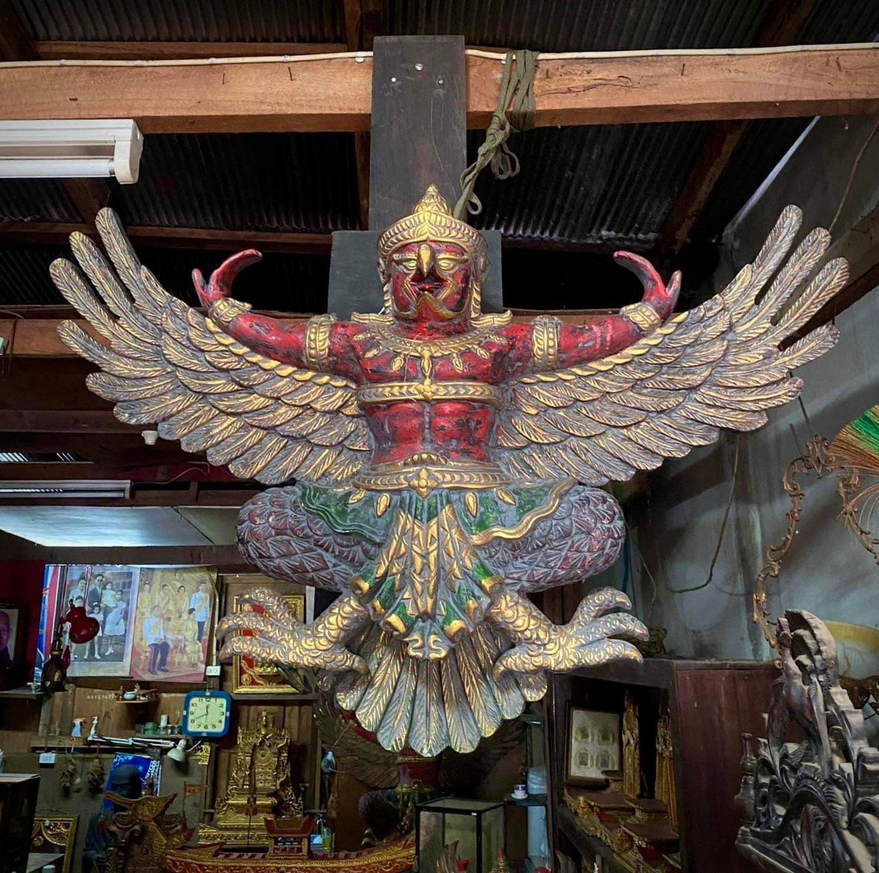 พญาครุฑไม้สัก ขนาด110ซม ครุฑไม้แกะสลัก