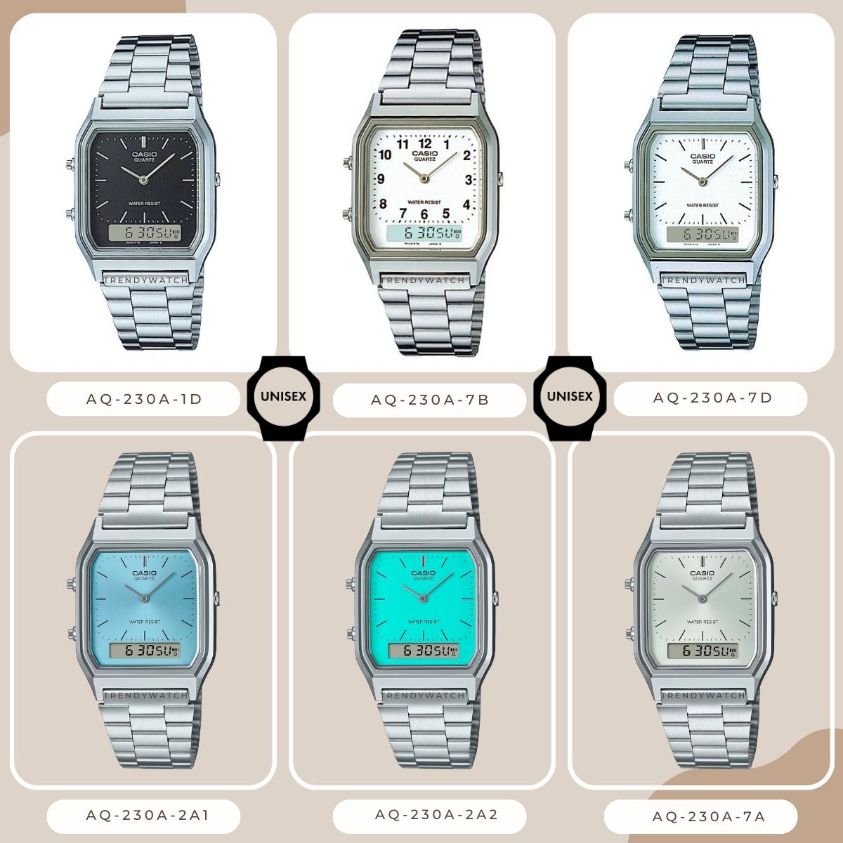 Casio Standard นาฬิกาข้อมือ ช/ญ (unisex) สายสแตนเลส รุ่น AQ-230A Sereis AQ-230A-1D AQ-230A-7D AQ-230A-7B