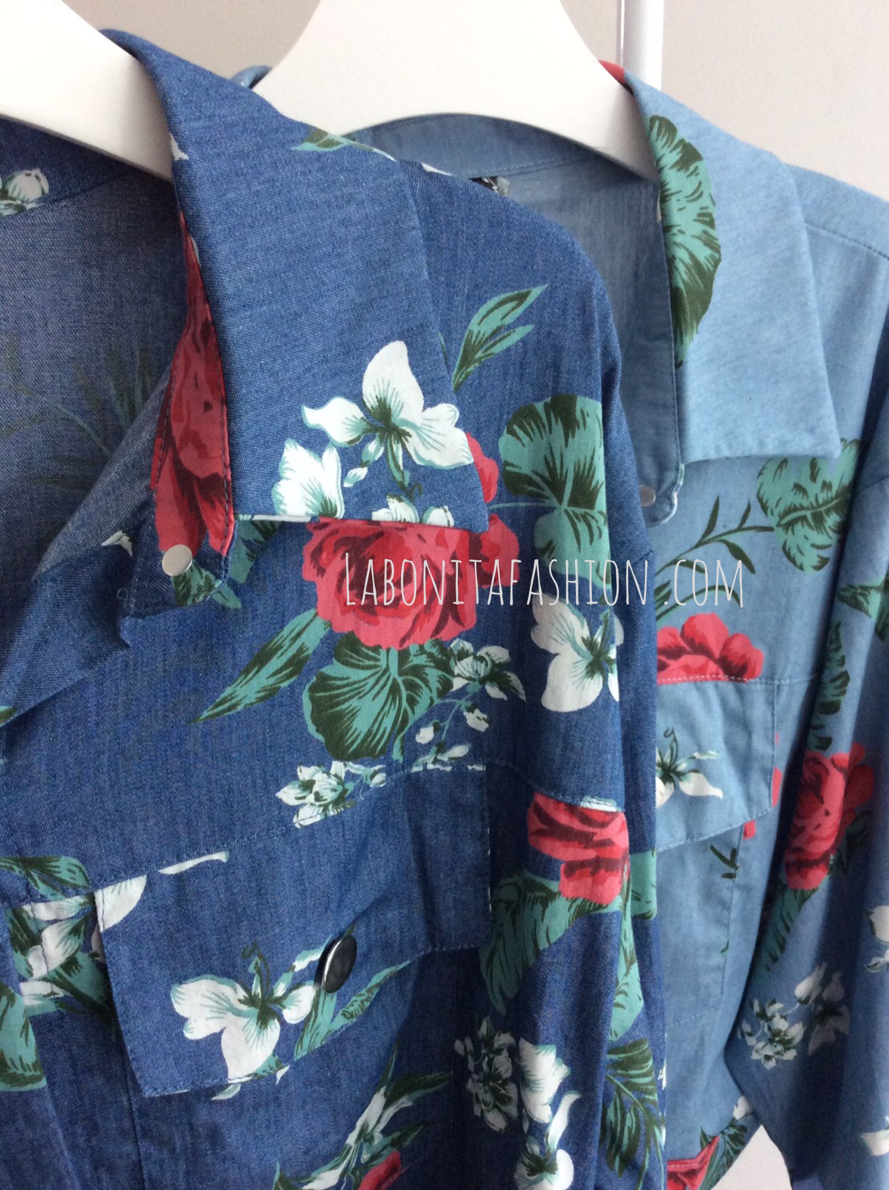 เสื้อครอปยีนส์แขนยาวลายดอกกุหลาบ งานป้าย ypy