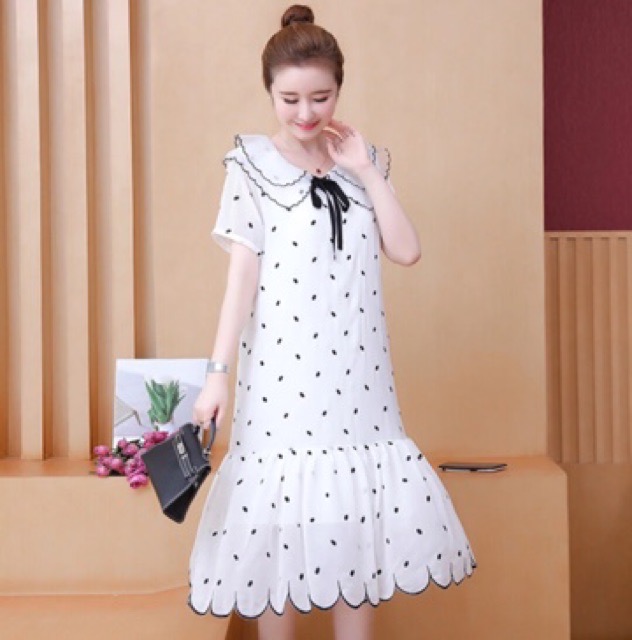 เดรสลายจุด เดรสยาว เดรสคลุมท้อง