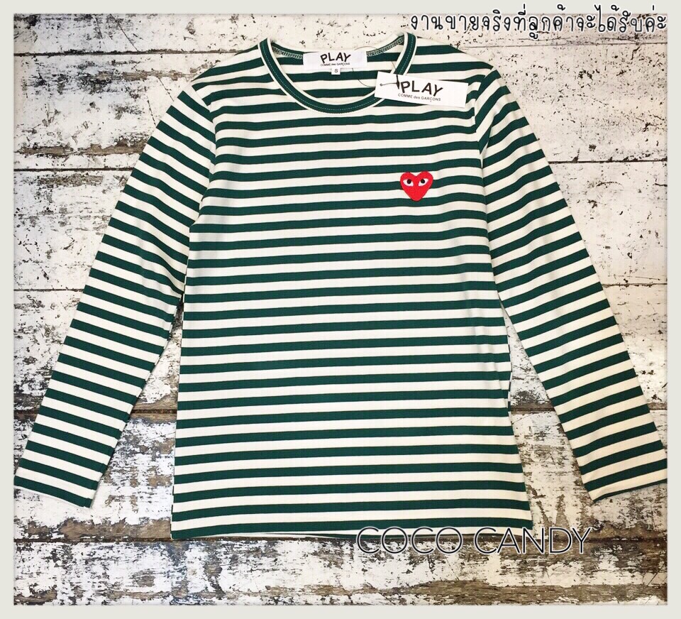 PLAY COMME des GARCONS Stripe Longsleeves T-Shirt เสื้อยืดแขนยาวลายขวางแบรนด์ดัง PLAY COMME des GARCONS เนื้อผ้ายืดนุ่มมืองานTop MIRROR งานเย็บเนี้ยบ คัตติ้งทุกจุดเป๊ะ