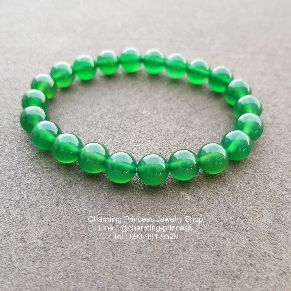 Green Agate อาเกต สีเขียว 8 มม สงบ ผ่อนคลาย ความร่ำรวย และ มีพลัง